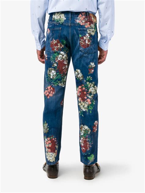 gucci floral jeans mens|Gucci ripped denim jeans.